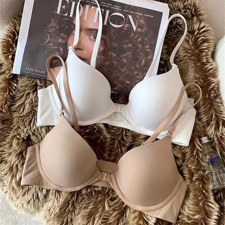 Front Closure Bras For Women Fixed Cup Plunge Bra Soft Underwire Seamless Underwear Sexy Lingerie Small Cup Intimates S-XL