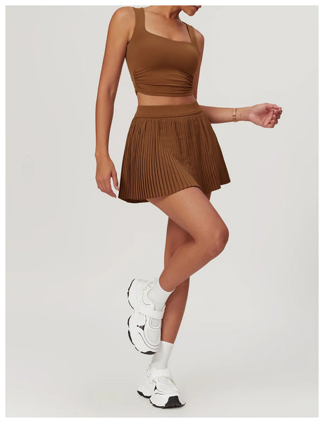 2-Piece Yoga Tennis Skirt Set Gym Outdoor Bra Crop Top High Waist Fitness Skirt Suit Women's Golf Dance Badminton Sport Shorts