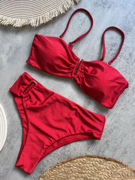 Bandeau Bikini Push Up Women Swimsuits 2025 Sexy Female Swimwear Brazilian Bikini Set Thong Biquini Swim Suits Solid Beachwear