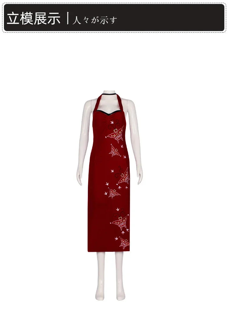 Ada Wong Cosplay Dress Uniform Halloween Christmas Costume Women Red Lace Cheongsam Lingerie Suit Movie Secret Service Outfits