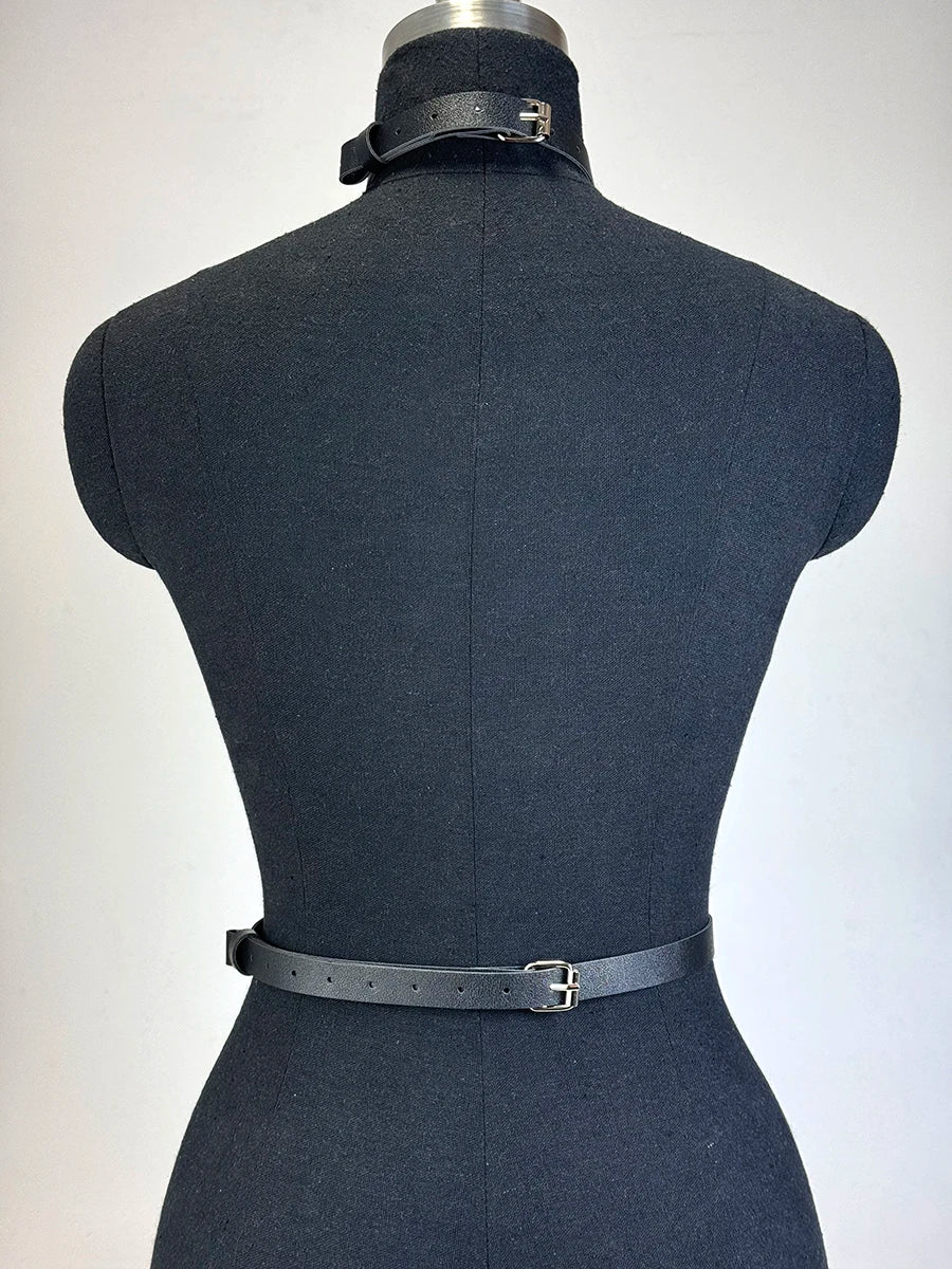 Women's Fashionable PU Leather Chain Harness Belt Edgy Punk Girl Outfit Statement Gothic Collocation Outerwear Accessories