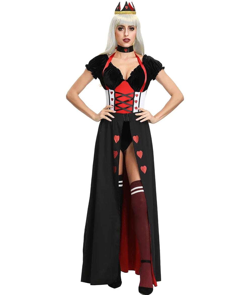 Queen of Hearts Costume Women Alice in Wonderland Costume Poker Queen Cosplay Halloween Carnival Masquerade Costumes Sexy Dress