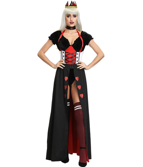 Queen of Hearts Costume Women Alice in Wonderland Costume Poker Queen Cosplay Halloween Carnival Masquerade Costumes Sexy Dress