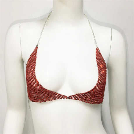 AKYZO Sensual Rhinestone Halter Bra Dazzling Shiny Back Clasp Chain Glamorous Rhinestone Decoration Designed for Women Perfect f