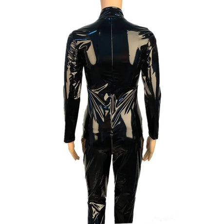 Sexy Hot Women Faux Leather Catsuit PVC Latex Bodysuit Front Zipper Open Crotch Jumpsuits Stretch Bodystocking Costumes