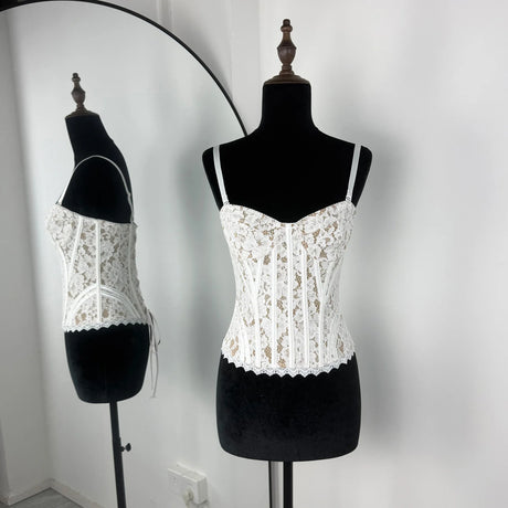 Tuularose Sexy Bodycon Lace Corset Vest Women's New Sleeveless Tanks Fishbone Waist Lace Up Summer Sexy Sleeveless Camisole Tops
