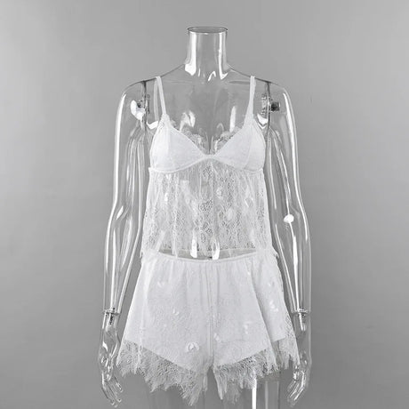 Women 2026 New European Style Lace Cami Top & Shorts Two Piece Pajama Set Elegant Soft Casual Home Sleepwear Suit