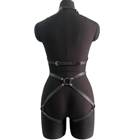 Women Sexy Leather Lingerie Cage Bra Straps Leg Harness Set BDSM Fetish Clothing Bra Bondage Harness Gothic Erotic Rave Outfit