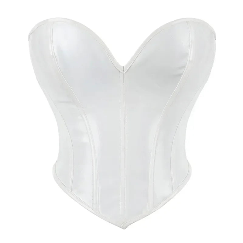 Black Shiny PVC Bustier Faux Leather Corset Crop Top Body Shaper Women Sexy Corselet Vest Plus Size