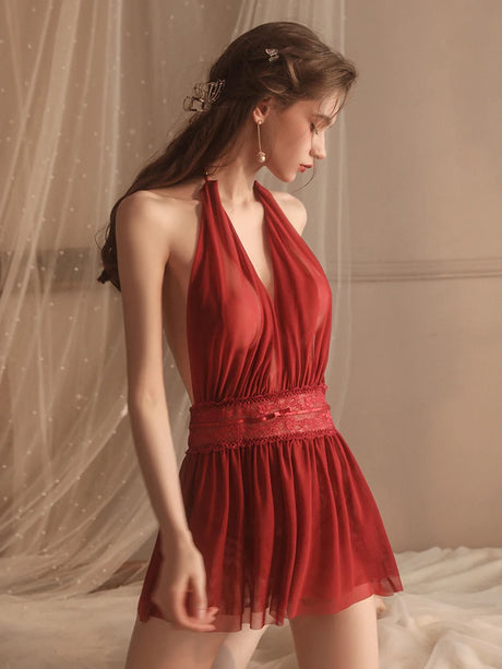 Plus Size Comfortable Pure Color Sleepwear Chemise Nightgown with Strap Backless Home Clothes Set for Women 630