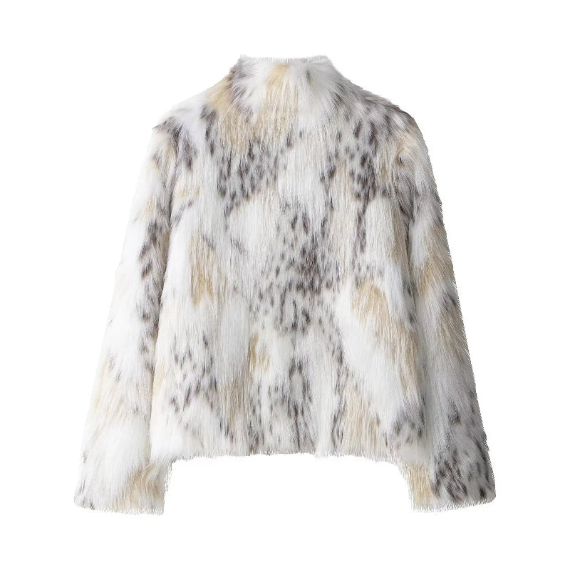Short Stand Faux Fur Jacket White Loose Luxury Plush Coat Stylish Long Sleeves Women's Furry Jacket Winter New Fluffy Outerwears