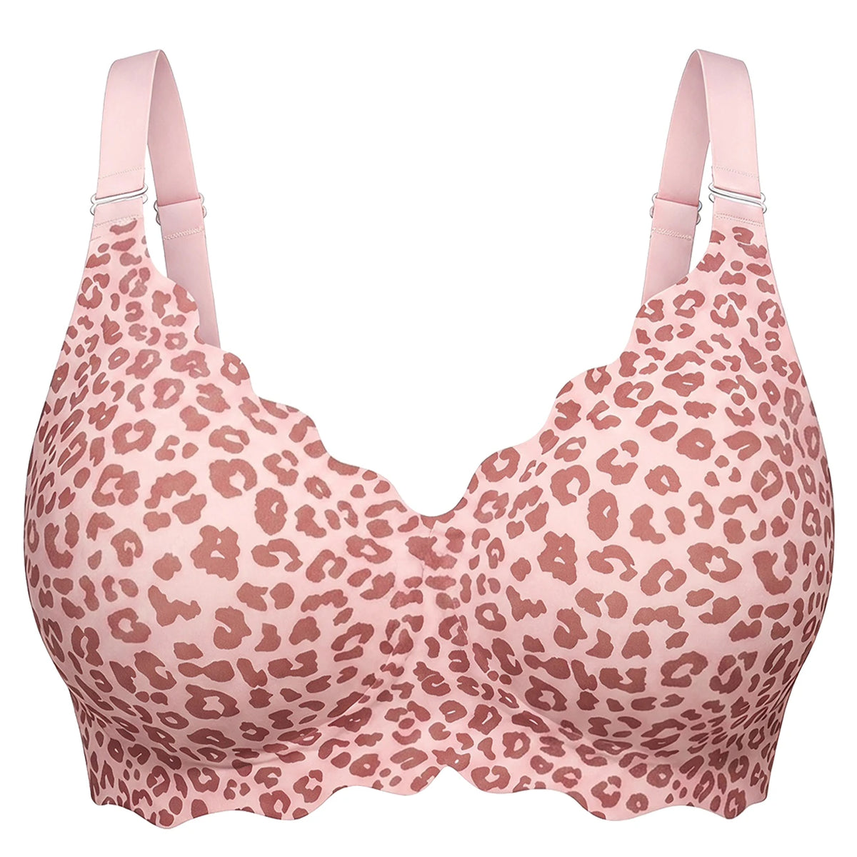 Bras for Women No Underwire Scalloped Wireless Push Up Bra Seamless Full Coverage Supportive Plus Size Tshirt Bra, Soft Breathable Comfortable Bralette, Leopard & Polka Dot Print Ice Silk Bra