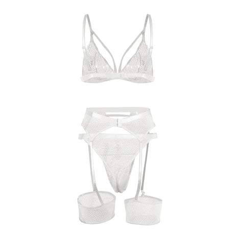 Underwire Lace Garter Lingerie Set Three Piece Womens' Erotic Underwear Sets Ladies Nightwear Intimates 3pc Lingerie Outfits