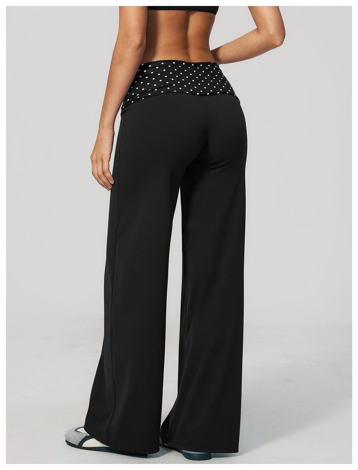 Fashion Polka Dot And Striped Wide Leg Pants For Women Fold Over Waist Bell-bottoms Flare Yoga Pants Push Up Workout Leggings