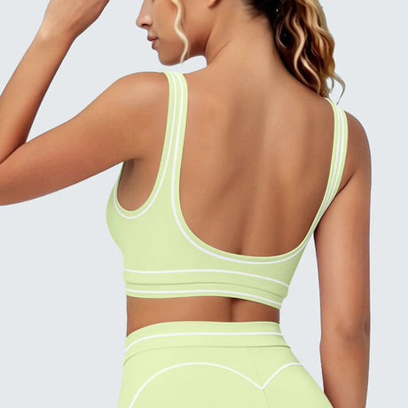 Women's Yoga Bra Vest Fitness Tank Running Workout Gym Top Push Up Padded Soft Slim Contrast Piping Racerback Sports Underwear