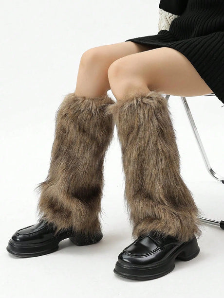 Furry Leg Warmers Women Sweet Lolita Leather-Buckle Plush Leg Covers Y2k Hottie Subculture JK Long Socks Punk Gothic Foot Covers