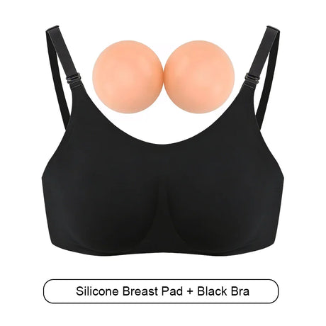 2024 Round Shape Silicone Fake Breast Forms Push Up Seamless One Piece Bra for Crossdresser Shemale Drag Queen Large 2 In 1
