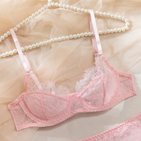 InstaBay Delicate Lace Lingerie 4 Pcs Sets Woman Mesh Patchwork See Through Bras And Thongs Garter Suits Erotic Intimate Outfit