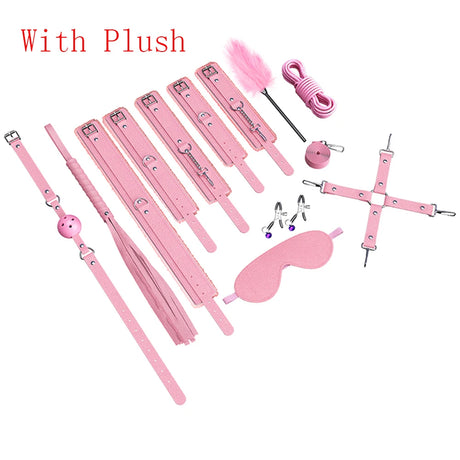 Couples BDSM Bondage Kit with Handcuffs Neck Collar Wrist Restraints Mouth Gag And Strap - Adult SM Sex Toys for Women's Fetish