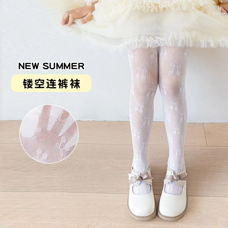 Lolita Girls Vertical Stripe Lace Mesh Pantyhose Cozy Wear Resistant Elastic Knit Elegant Sweet Princess Leggings