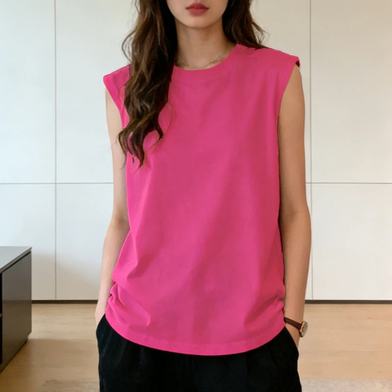 Woman Loose Sleeveless Tank Top Summer Casual Vest Basic Daily T-shirt Sweet Style Suitable For Students Stretchy Soft Lady Wear