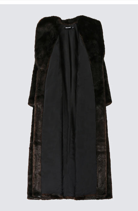 Nerazzurri Autumn Winter Extra Long Thick Warm Brown Fluffy Faux Mink Fur Coat Women Luxury Elegant Chic Furry Overcoat 2024