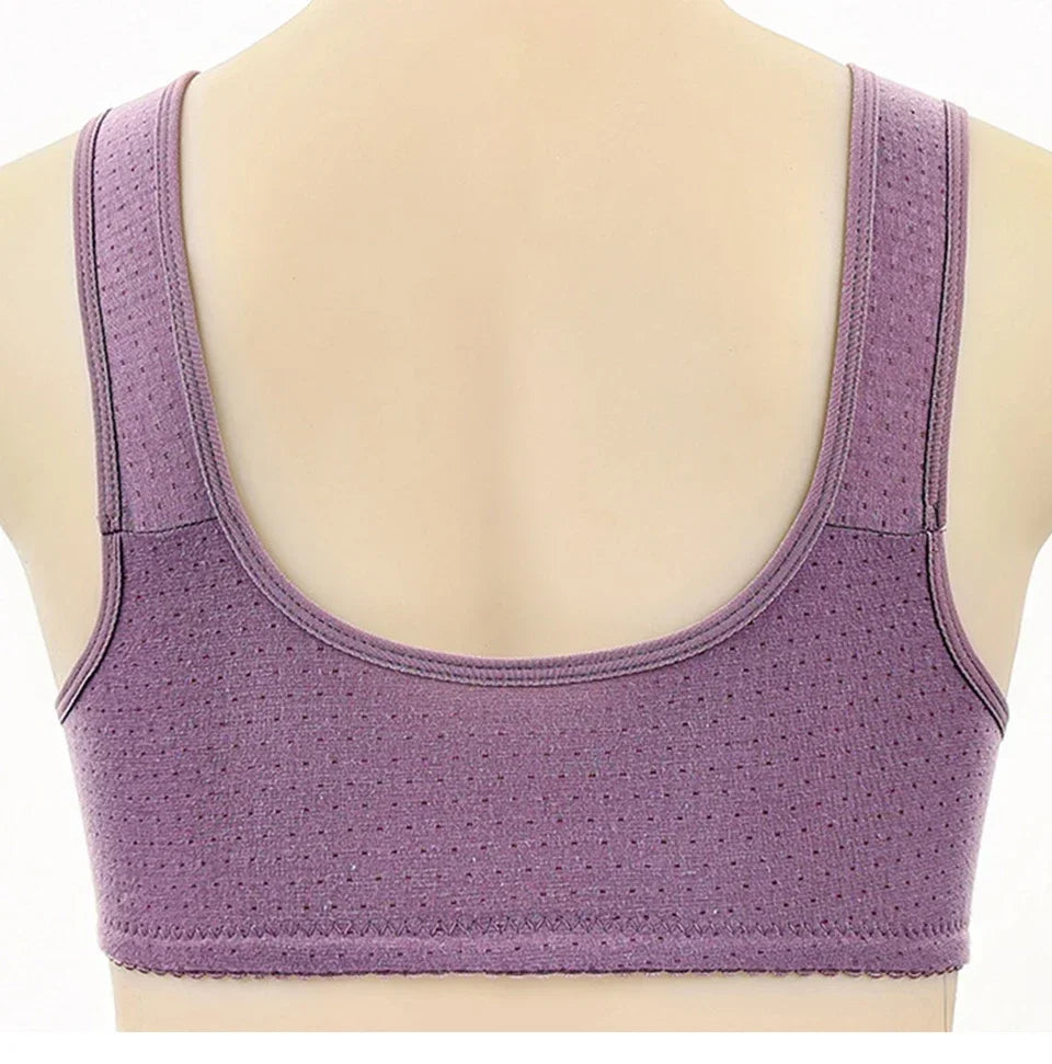 FallSweet Front Closure Cotton Bra for Women Plus Size Seamless Wireless Sports Bras Thin Underwear for Middle-Aged & Elderly