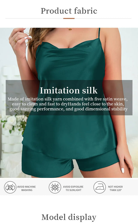 Lady Summer Chemise Pajamas Suit Night Outfit Big Size 4XL 5XL Sexy Women Satin Nightwear New Sleepwear Cami&shorts 2Pcs Pyjamas