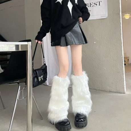 1/2Pairs Artificial Fur Plush Leg Warmers Women Autumn Winter Thermal Long Socks Girls Fashion Japanese Knee-length Stockings