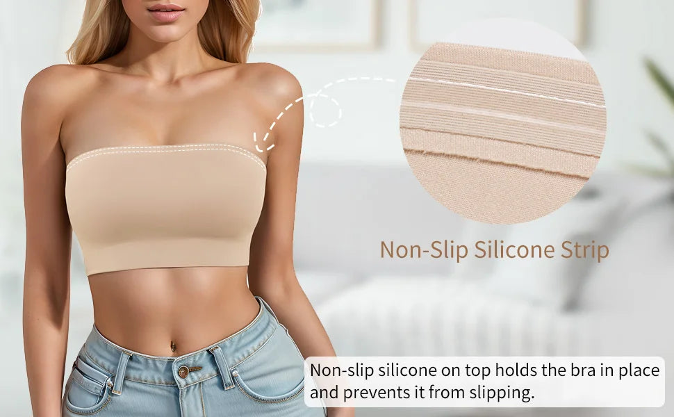 Sexy Seamless Strapless Tube Top Bra Women's Half Cup Ultra Thin Silicone Non-slip Underwear Off-the-shoulder Dress Lingerie