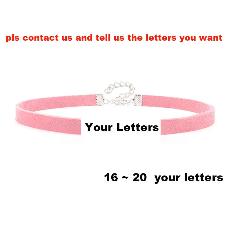Sexy Rhinestone Letters Hotwife Collar Choker for Women Men DIY Customized Necklaces Pink Suede Leather Cosplay Jewelry Gift
