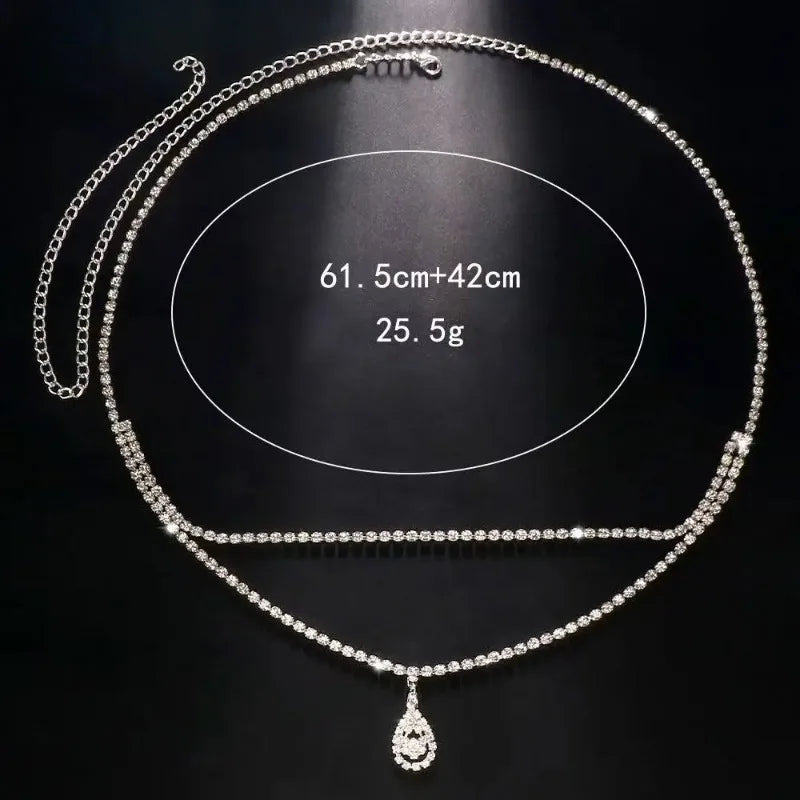 Luxury Women's Rhinestone Double Chain Water Drop Waist chain Crystal Body Belly Chain Fashion Accessory for Special Occasions