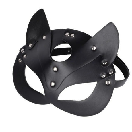 Fancy Synthetic Leather Cat Mask Black Color Chain Harness Cosplay Mask Design 1 Piece Masquerade Mask Fancy Dress