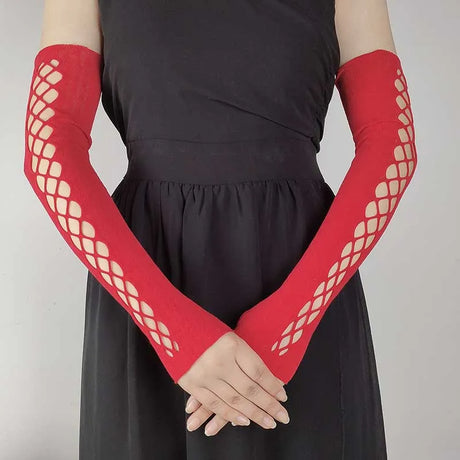 Sexy Elastic Mesh Gloves With Colored Flash Diamonds Bungee Stage Performance Hollow Fishing Net Punk Hiphop Women's Gloves R51
