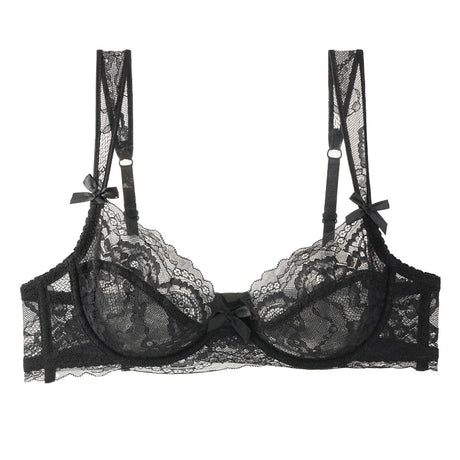 Sexy Ultra-thin Lace Bras Women's Push Up Summer Breathable Bra Hollow Out Gathered Underwear French Elegant Bow Underwire