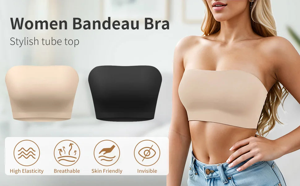 Sexy Seamless Strapless Tube Top Bra Women's Half Cup Ultra Thin Silicone Non-slip Underwear Off-the-shoulder Dress Lingerie