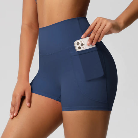 Solid Color Yoga Pants With Pockets Quick Drying High Waisted Gym Push Up Yoga Shorts for Woman Breathable Workout Fitness Short