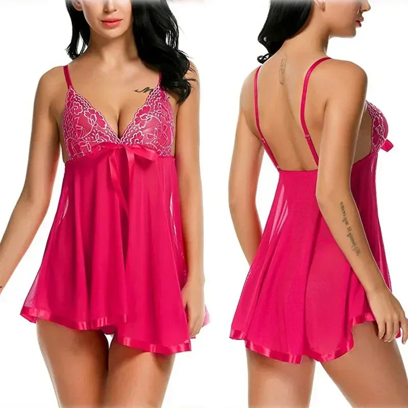Women's Pajamas Dress Sexy Lingerie Embroidered Sequins Night Dress Women Transparent Suspender Nightgown Sleepwear for Sleeping