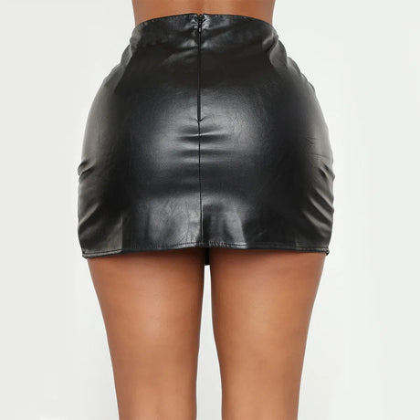 Women's Mini Skirt High Waist PU Leather Slim Slit Short Skirt Vintage Zipper Skinny Sexy Solid Black Leather Skirts for Women