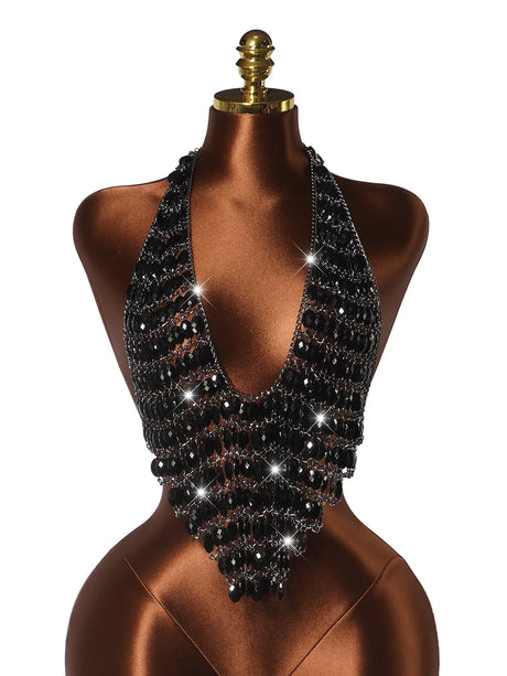 Women Sexy Backless Shine Diamond Body Chain Exotic Tanks Novelty Hollow Out Chest Chains Decor Bustier Tops Nightbar Clubwear