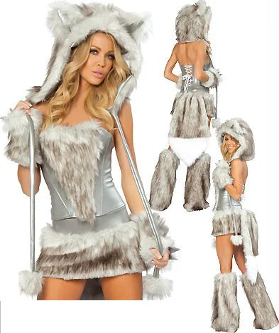 Halloween Costume Woman Furry Monster Fox Cat Cosplay Clothes Nightclub Party Dress up Rave Outfit Stage Wear 2025