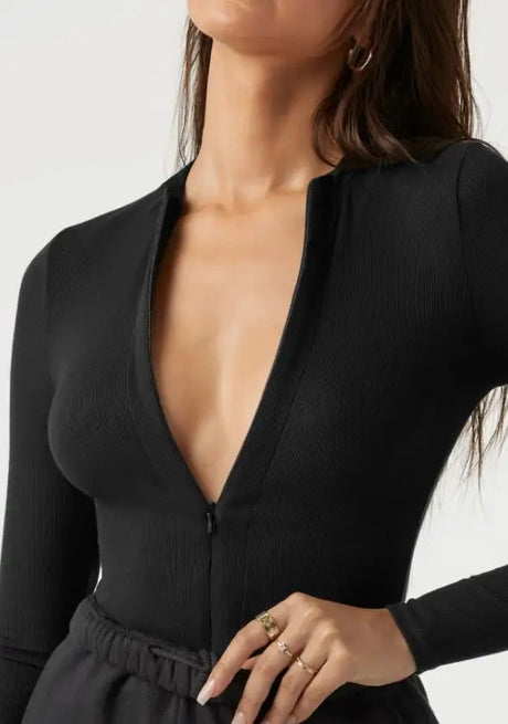 Bodysuit Women 2026 Spring New Solid Color Half Zipper Design Round Neck Long Sleeve Skinny Daily Basic Knit Bodysuit Top