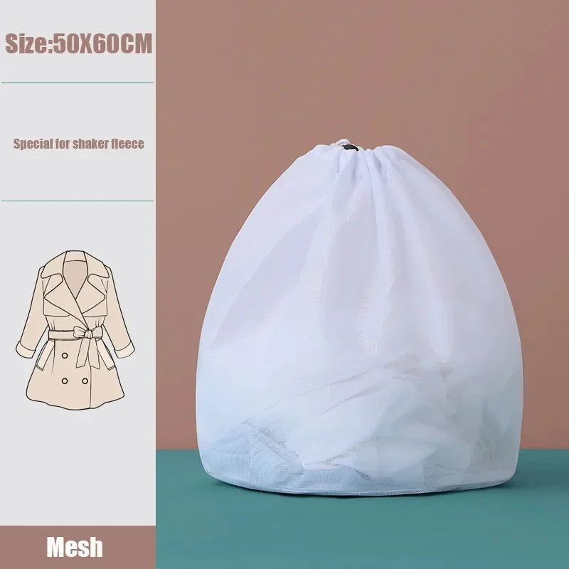 1Pc Drawstring Mesh Laundry Bags Fine/Coarse Mesh Washing Machine Travel Laundry Pouch Soft White Lingerie Storage Clothing Hot