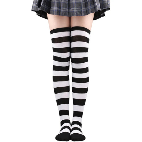 Thigh High Stockings Womens Striped Ladies Girls Black White Pink Long Over Above Knee Socks Femboy Cosplay Lolita Harajuku Y2k