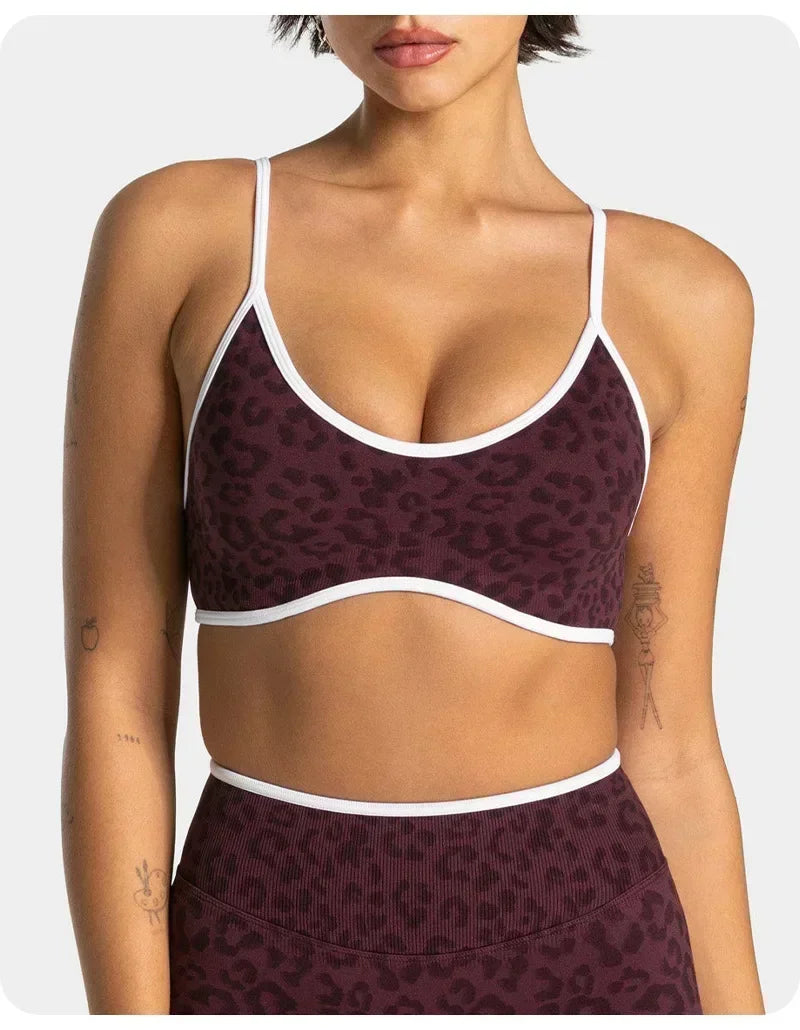 LOGO 2pcs High Quality Yoga SetNew Leopard Print Sports Underwear, Shockproof Butt Lift Workout Sports Trousers Women Activewear