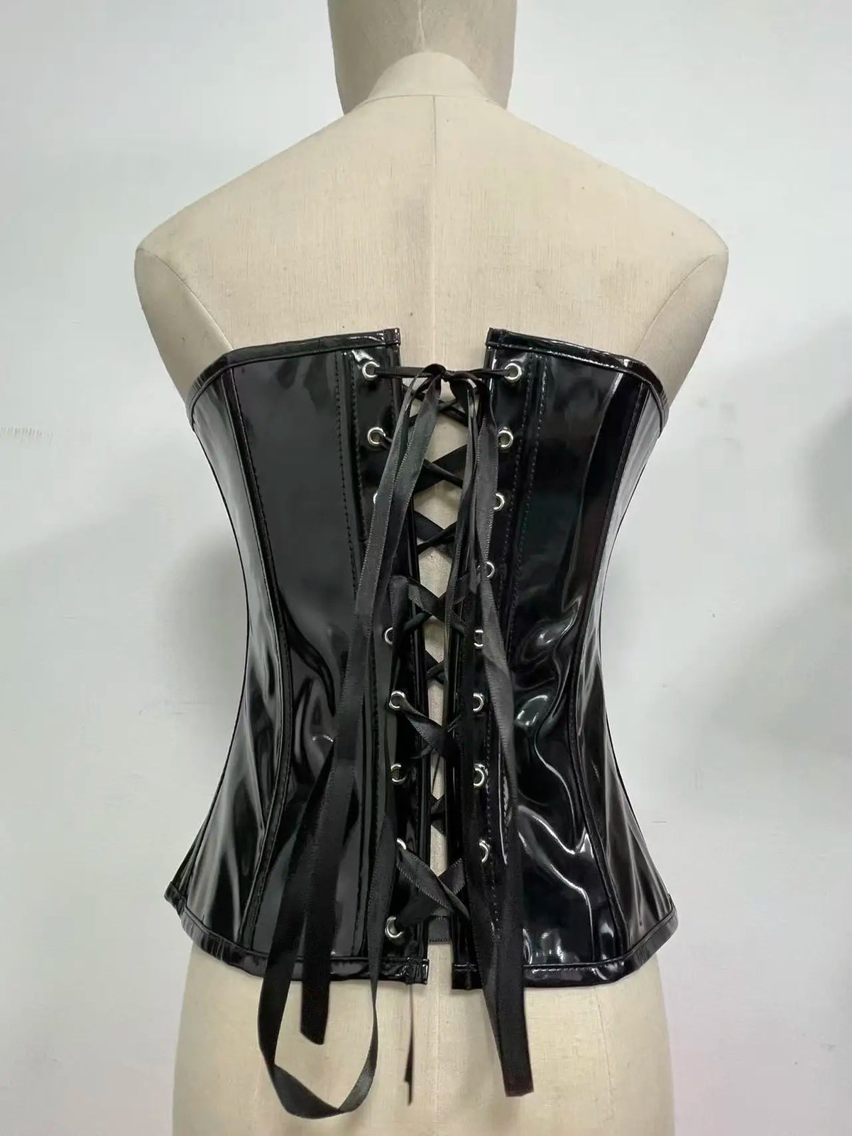 Women's Black PVC Leather Corset Women Sexy Front Zip and Buckle Closure Overbust Bustier Fetish Rock Gothic Steampunk Corselet