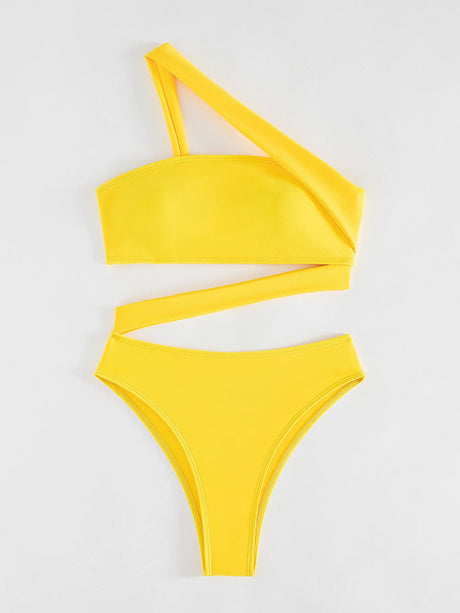 Cikini-One-Piece Swimsuit for Women, Strapless Straps, Slanted Shoulder, Beach Swimwear, Bathing Suit, Monochromatic, Summer