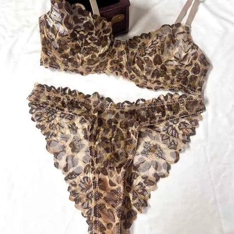 Toucheart Erotic Lingerie Women's Lace Leopard Print Body Shaping Push-up Luxurious Seductive Intimate Bra Large Size Thin Set