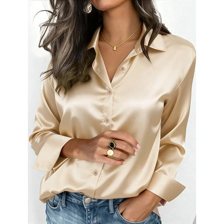 Spring And Autumn Women's Lapel Shirt Button Cardigan Top Black Green Red Elegant Fashion Office Basic Blouses For Female Shirts