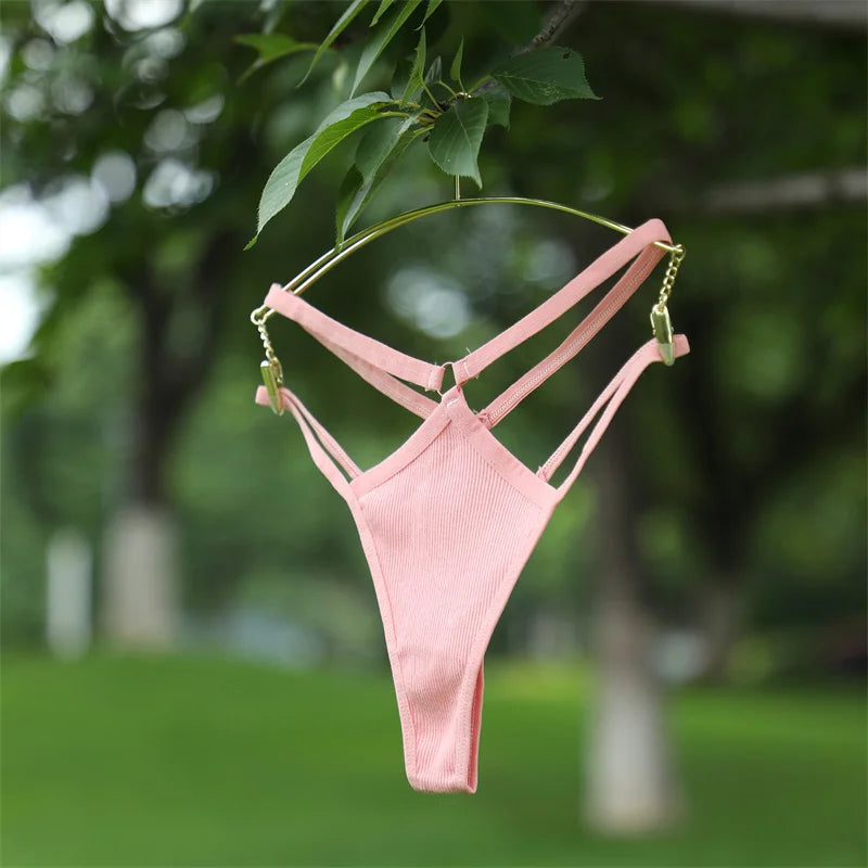 1PCS Women Sexy Cotton Panties Two Belts Hollow Out G-String Thongs Breathable Underwear for Female Solid Color Lingerie S-XL